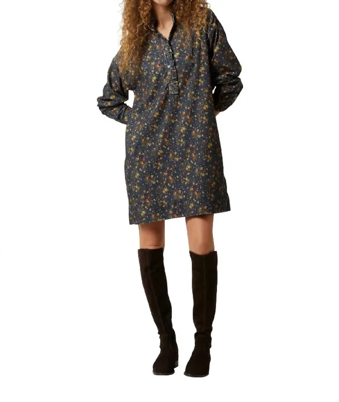 Luxury Women's Clothing Nicky Popover Shirtdress In Ink/multi Floral Cord