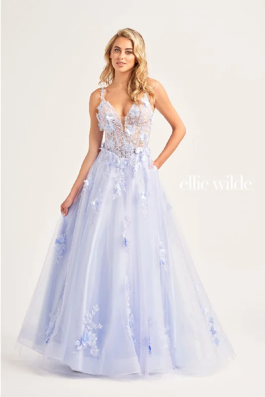 Women's Sporty Clothes Ellie Wilde EW35122 Long Ball Gown Beaded Applique Prom Dress