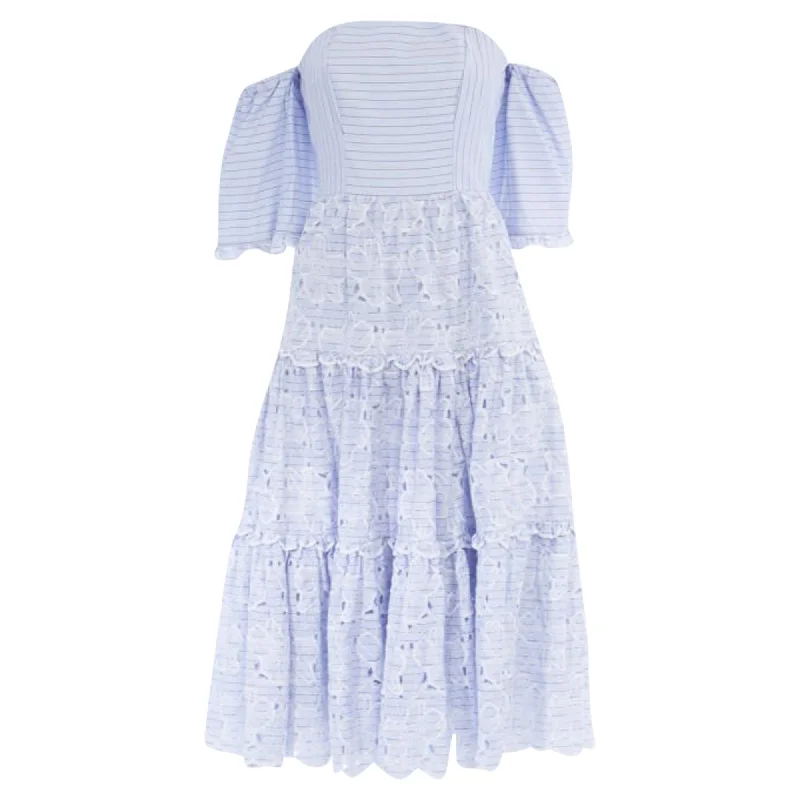 Affordable Luxury Women's Apparel Erdem striped floral embroidery off shoulder cotton dress