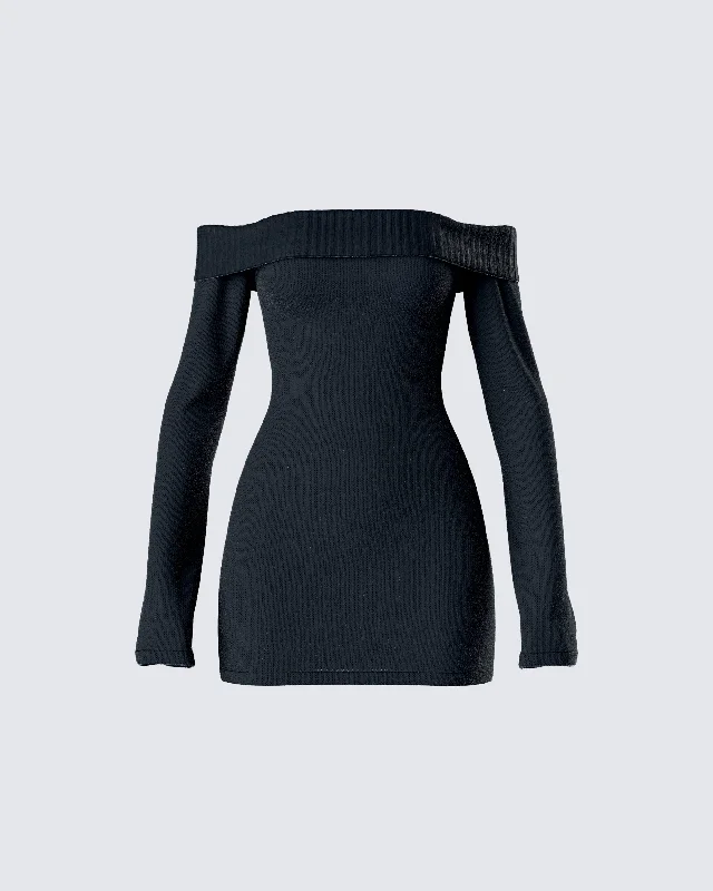 Luxury Women's Clothes Abeni Black Sweater Mini Dress