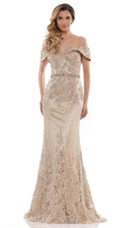 Formal Outfit For Women Marsoni by Colors - Beaded Lace Sheath Formal Gown MV1122 - 1 pc Gold In Size 18 Available