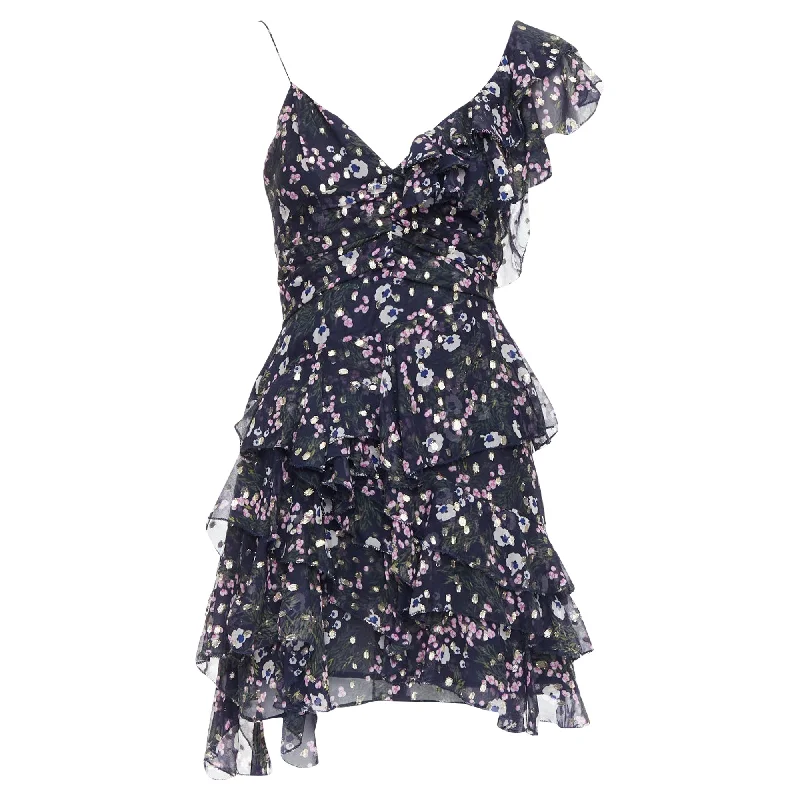 Women's Tops And Clothing Isabel Marant Manda silk metallic floral asymmetric ruffle dress