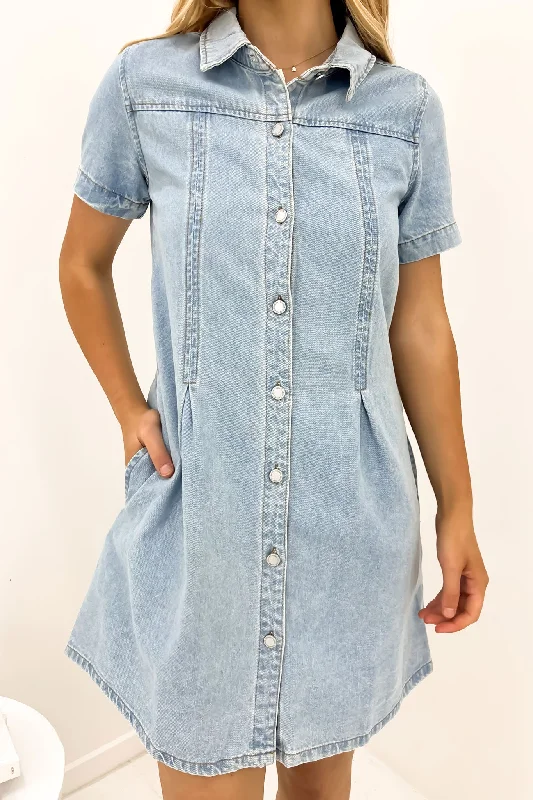 Women's Work Outfit For The Office Corbin Denim Mini Dress Light Blue