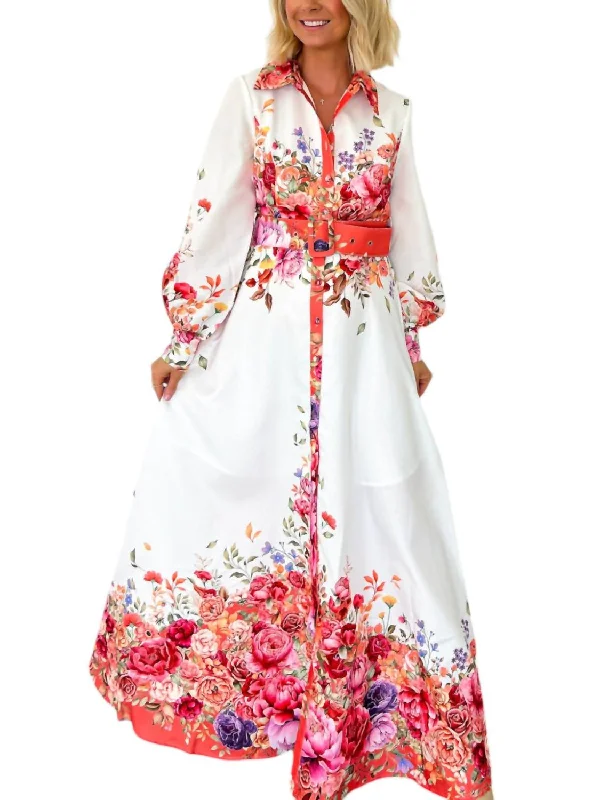 Women's Comfortable Clothes For Weekends Blushing Blooms Floral Maxi Dress In White Floral