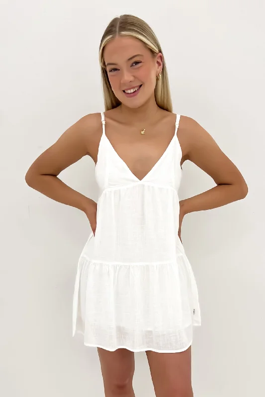 Women's Comfy Attire For Lounging Classic Tiered Mini Dress White