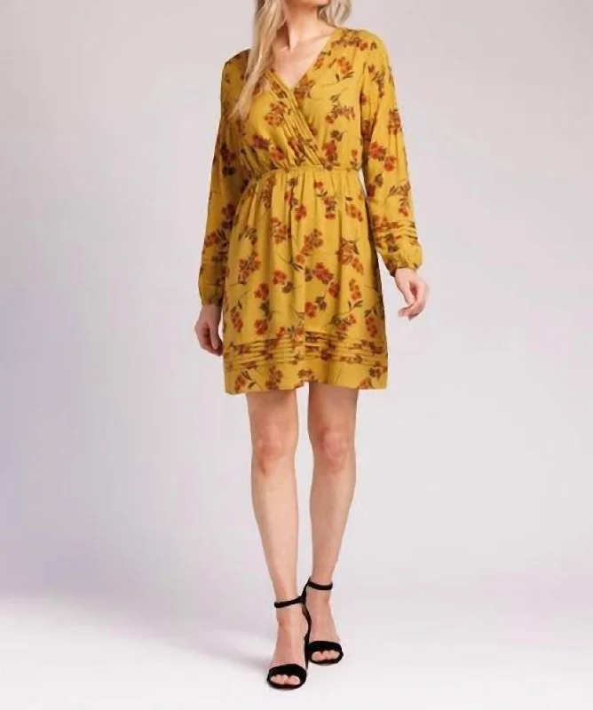 Women's Comfortable Lounge Garments Catherine Long Sleeve Floral Dress In Yellow