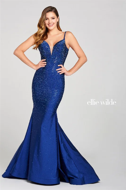 Timeless Women's Clothes Ellie Wilde EW120012 Beaded Long Formal Fitted Prom Gown