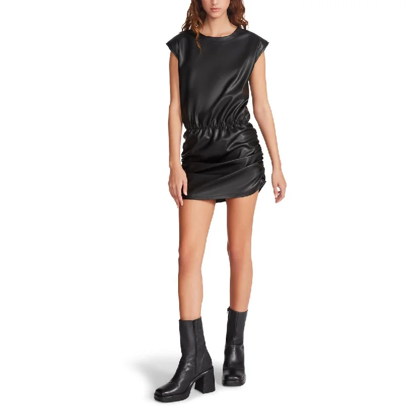 Women's Clothing Outfit Set Steve Madden Muscle Women's Vegan Leather Ruched Drop Waist Mini Dress