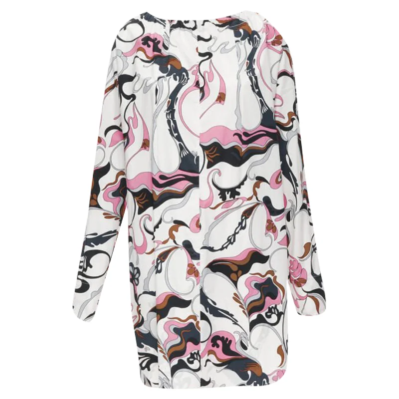 Affordable Fashion Clothing For Women Marni swirl floral cotton boat neck long sleeve dress