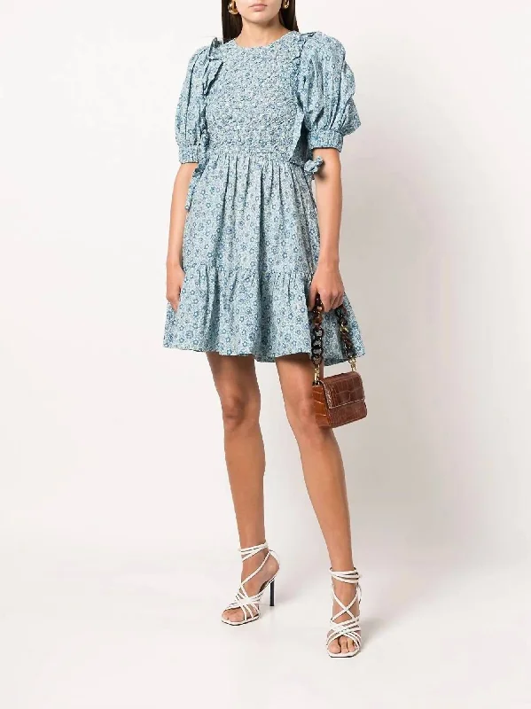 Women's Luxury Attire Ida Floral-Print Smocked Dress In Blue