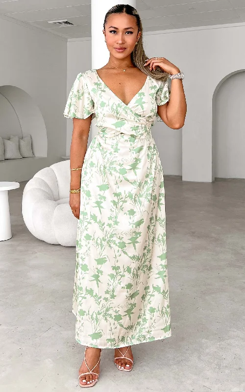 Women's Night-Out Clothes Roza Short Sleeve Maxi Dress - Cream Sage Floral