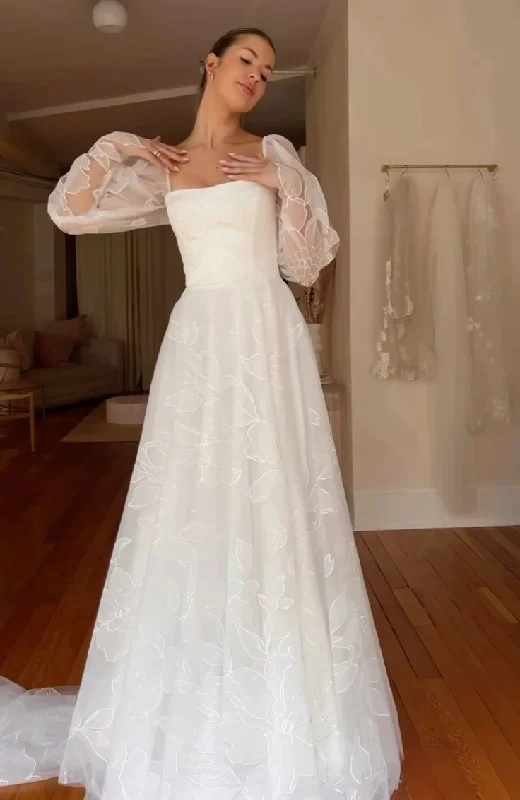 Women's Outdoor Activity Garments Modest Wedding Dress Long Sleeve A-Line Wedding Dress      S6503