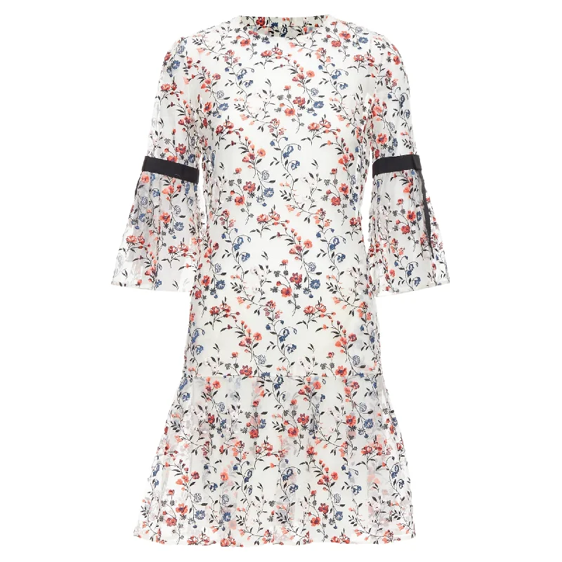 Women's High-Fashion Apparel Erdem lissy silk floral embroidered pleated dress