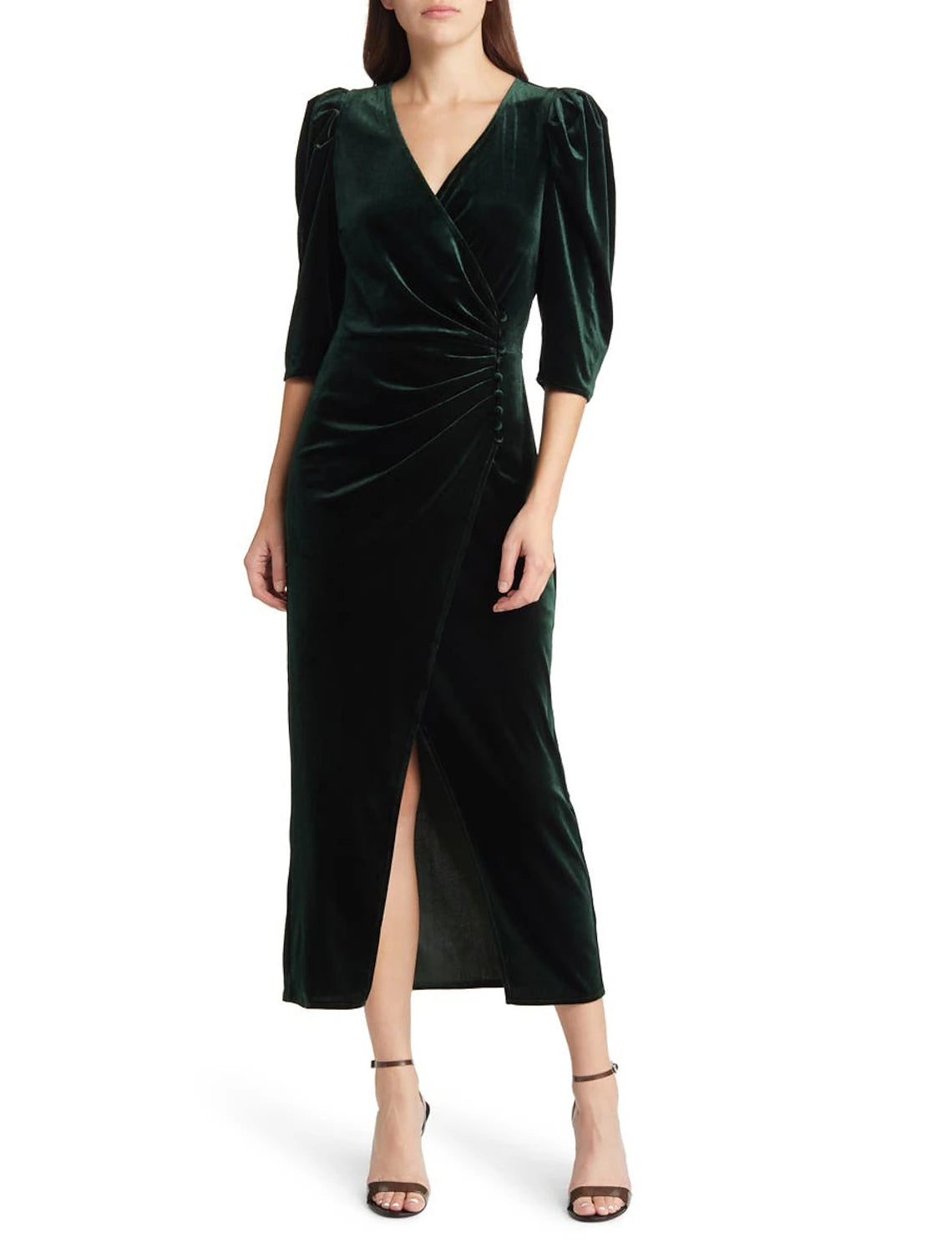 Women's Casual Garments A-Line Mother of the Bride Dress Formal Wedding Guest Party Elegant V Neck Tea Length Velvet Half Sleeve with Split Front