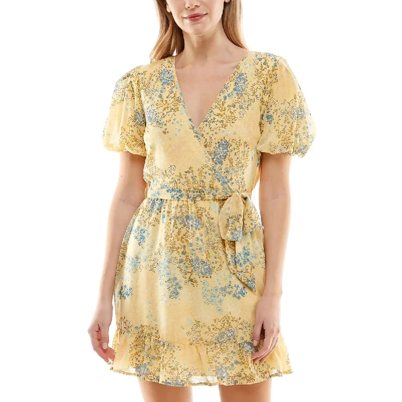 Comfortable Women's Attire Speechless Womens Juniors Floral Print Chiffon Mini Dress