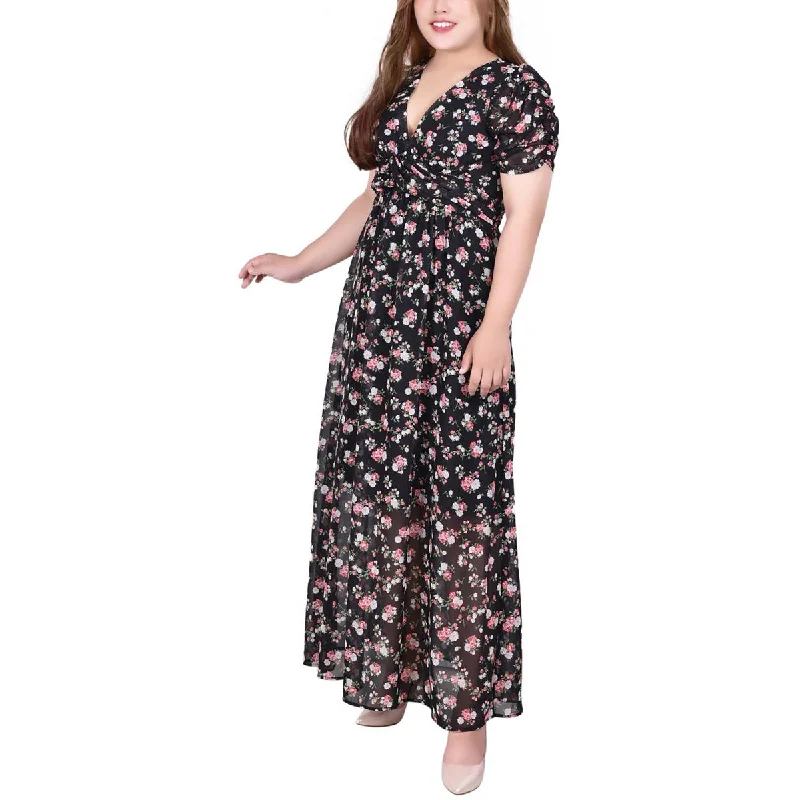 Women's Athletic Clothes Plus Womens Ruffled Floral Print Midi Dress