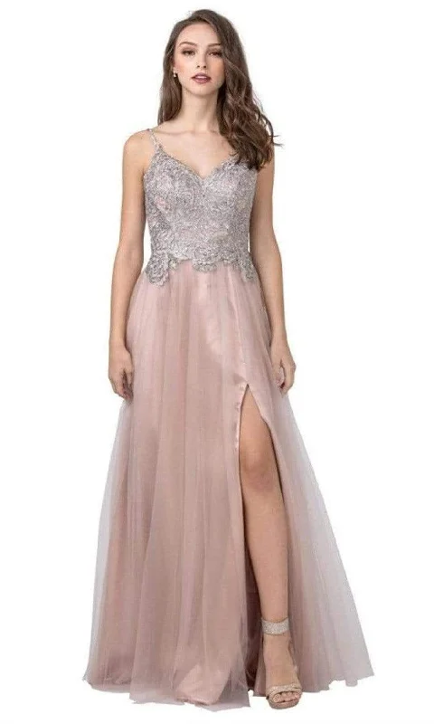 Women's Clothing For Everyday Wear Trevi Collection - L2447 Embroidered Bod Glittery A-Line Gown