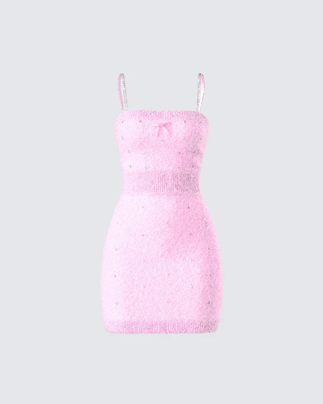 Women's Clothes For Outdoor Events Adi Pink Fuzzy Knit Mini Dress