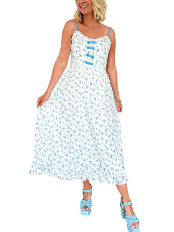 Stylish Women's Clothing Once Upon A Dream Midi Dress In Blue Floral