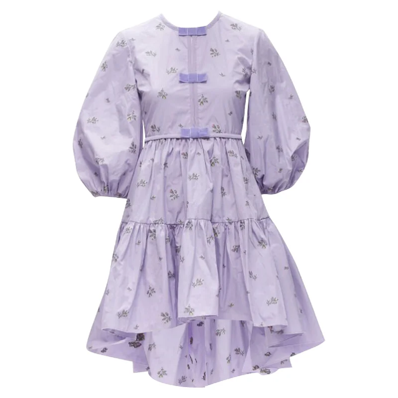 Women's Elegant Outfit Valentino Garavani floral embroidery bow puff sleeve babydoll dress