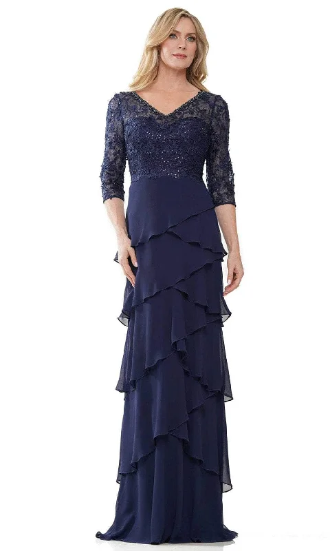 Women's Clothing And Garments Sets Marsoni by Colors MV1244 - Embroidered V-Neck Tiered Formal Gown