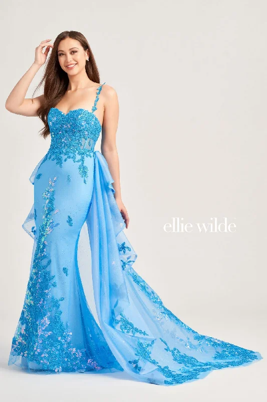 Women's Clothes For Work Events Ellie Wilde EW35207 Long Formal Glitter Overskirt Prom Gown