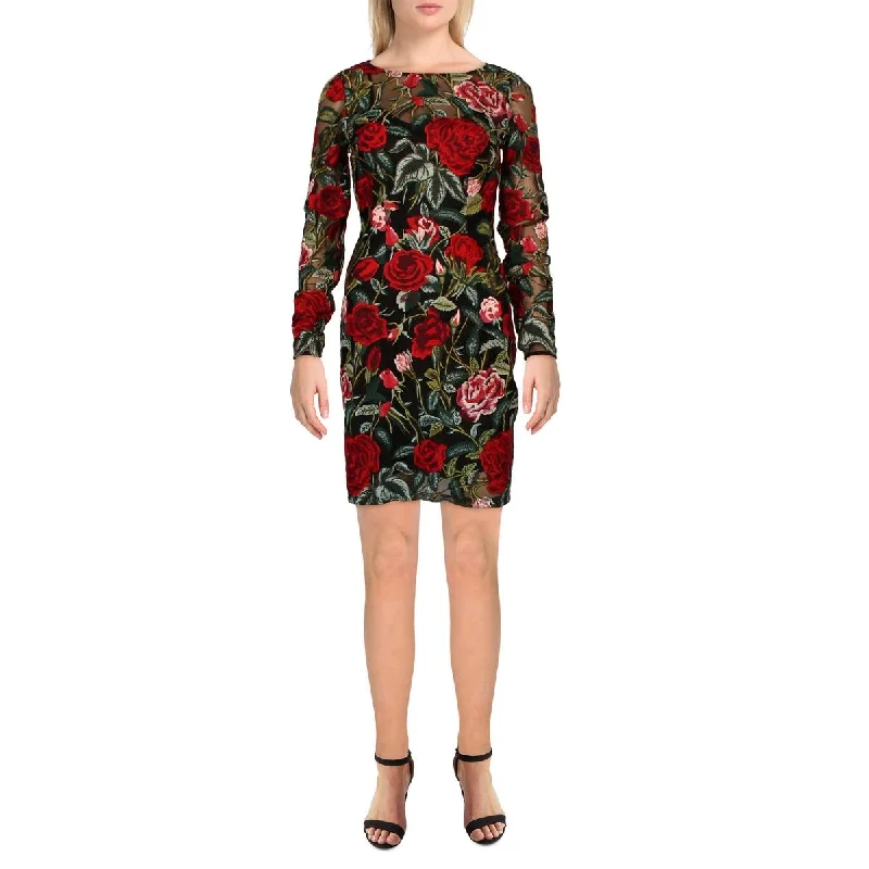 Women's Stylish Professional Apparel Rose Womens Floral Mini Sheath Dress