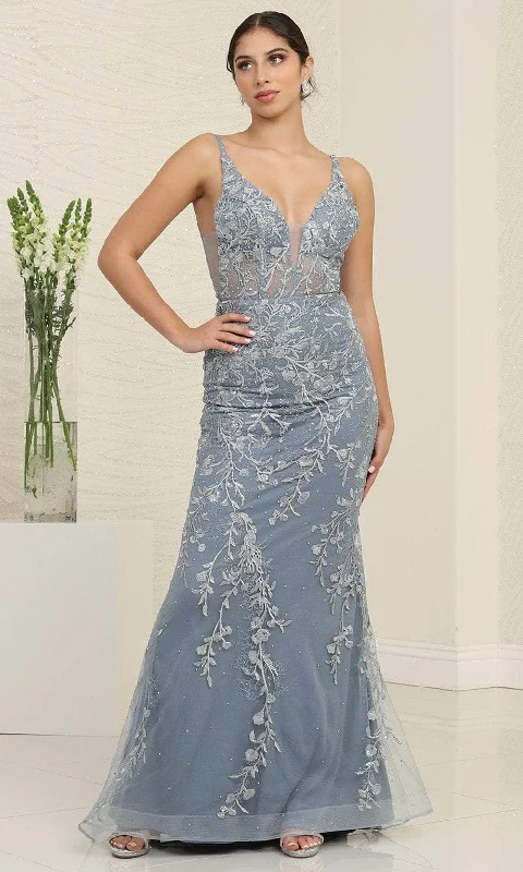 Women's Contemporary Clothing May Queen RQ8047 - Scoop Back Embroidered Prom Gown