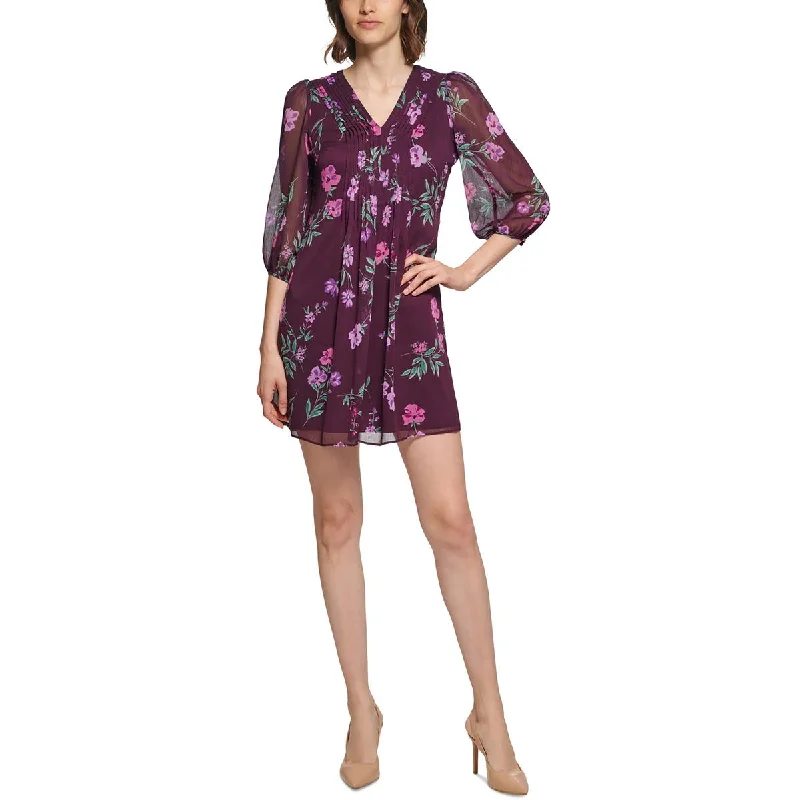 Women's Clothes And Apparel Sets Calvin Klein Womens Petites Chiffon Floral Shift Dress