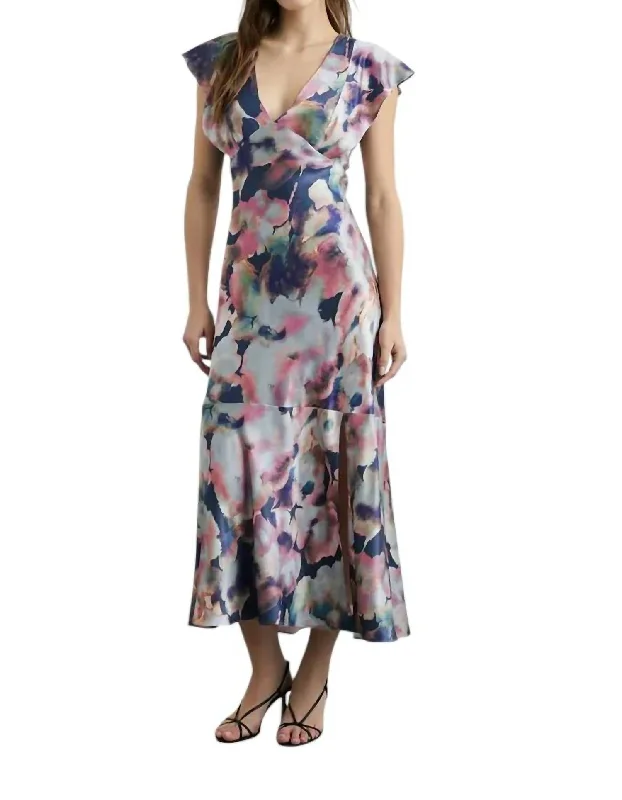 Women's Transitional Garments Feminine Floral Satin Dress In Midnight Verbena