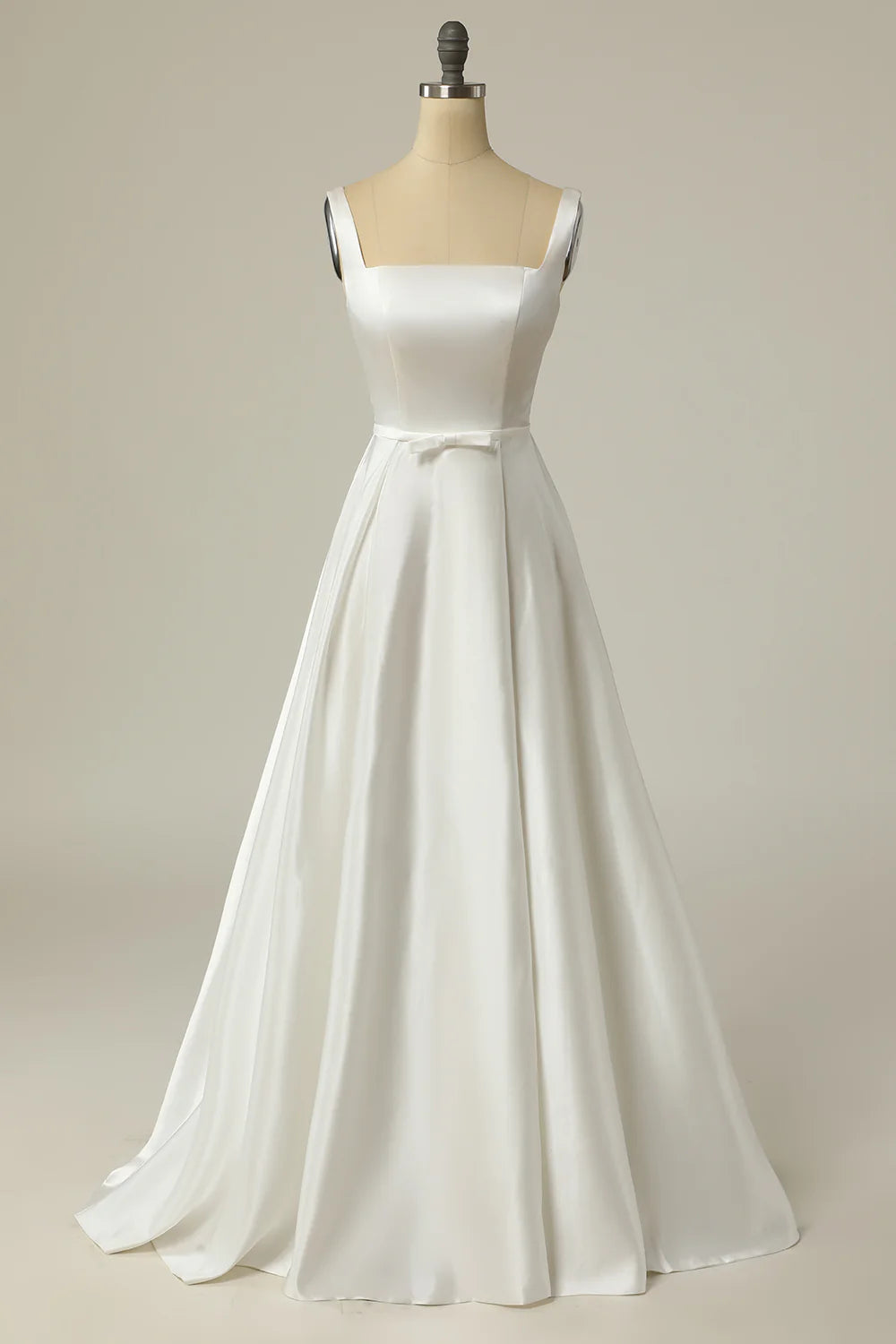 Timeless Women's Clothing Simple A Line Square Neck White Long Wedding Dress