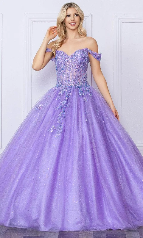 Women's Stylish Professional Apparel Nox Anabel H1349 - Embroidered Off-Shoulder Ballgown