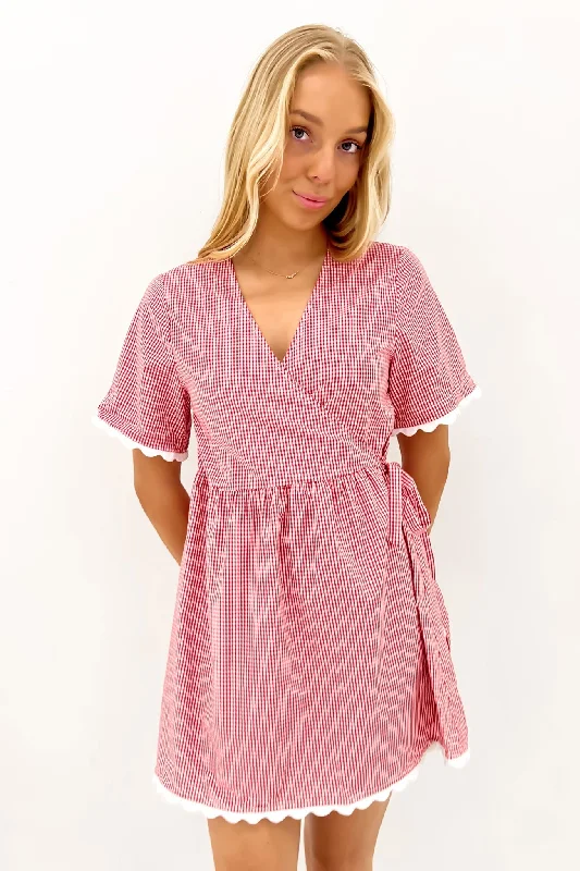 Women's Plus-Size Attire Ava Mini Dress Red Gingham