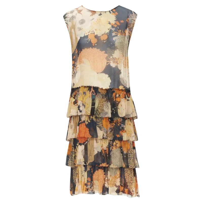 Women's Clothing With Trendy Designs Dries Van Noten Japonaise floral tie ruffle silk dress