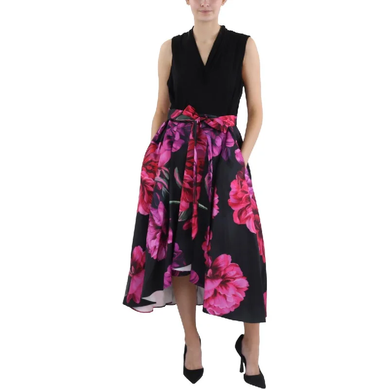 Women's Active Clothing Petites Womens Floral Print Hi-Low Evening Dress