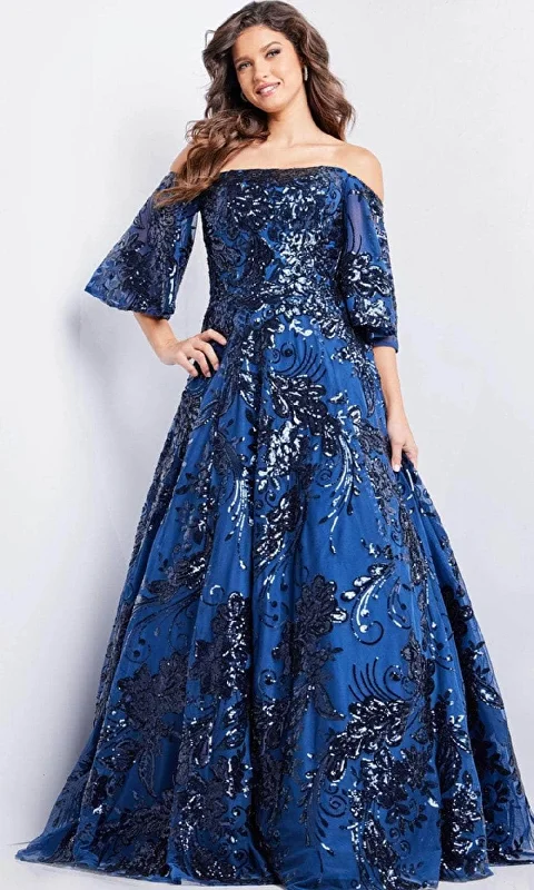 Charming Women's Outfit For Special Occasions Jovani 23765 - Off-Shoulder Bell Sleeve Gown