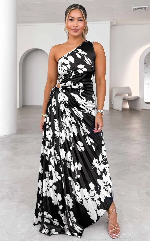 Women's Effortless Casual Outfit Rochelle Maxi Dress - Black White Floral