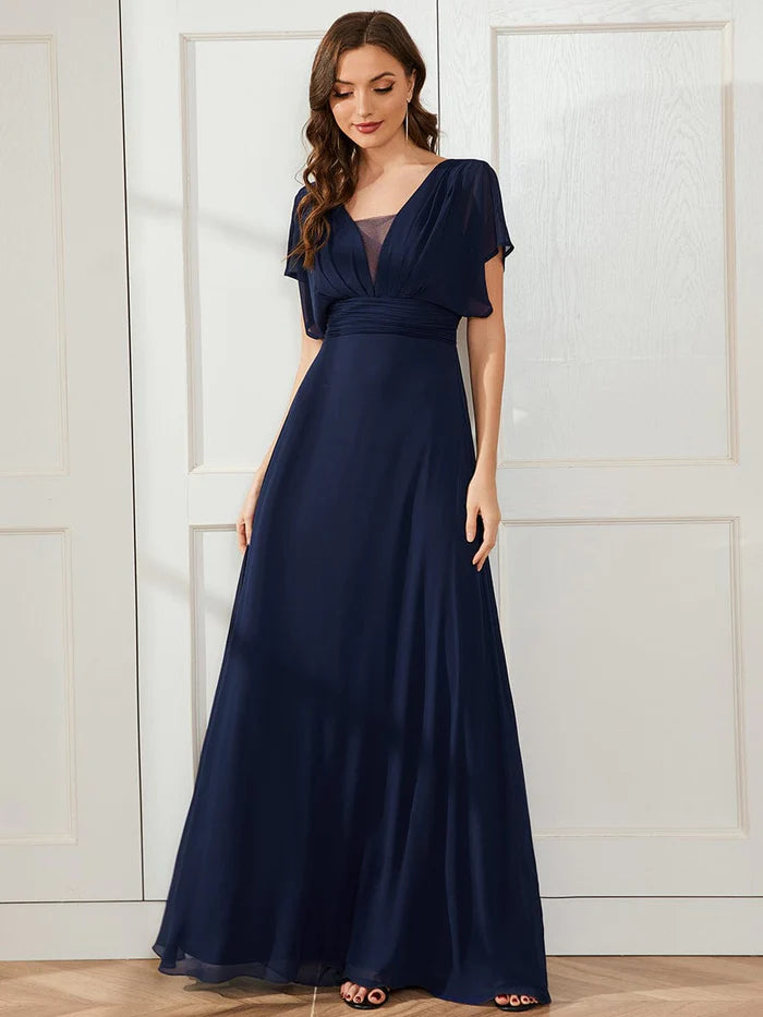 Women's Plus-Size Attire Stunning A-Line Empire Waist Chiffon Wedding Guest Dress