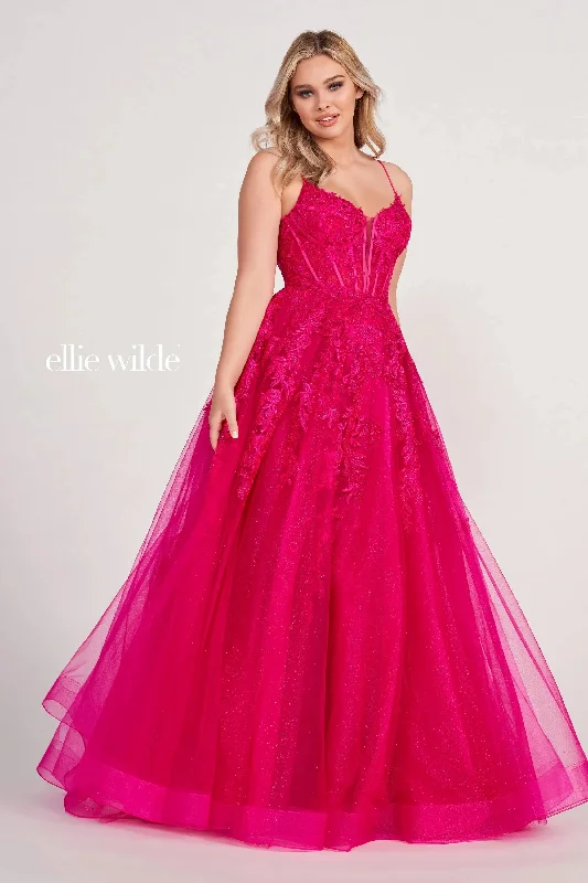 High-Fashion Women's Clothing Ellie Wilde EW34036 Long Ball Gown Applique Prom Dress