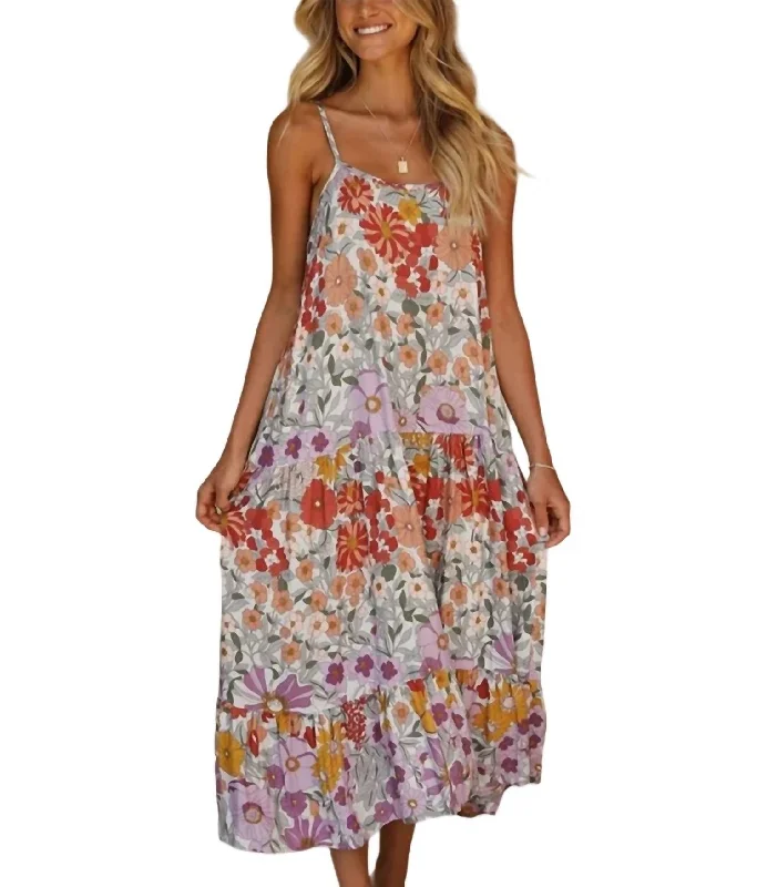 Elegant Women's Evening Garments Floral Printed Loose Cami Dress In Floral Picture Color