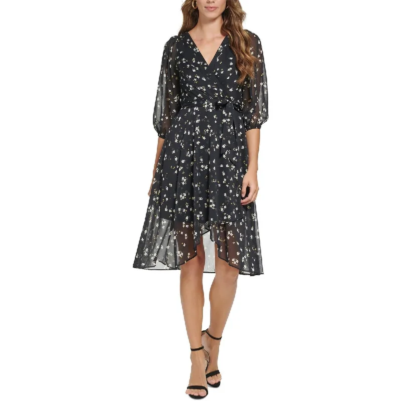 Charming Women's Garments DKNY Womens Petites Floral Hi-Low Midi Dress