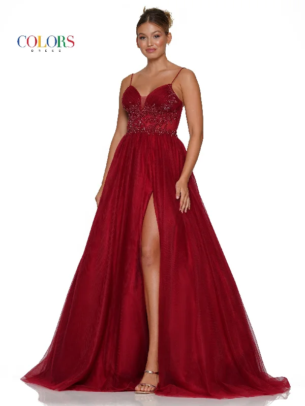 Timeless Women's Outfit Colors 3227 Long Spaghetti Strap Beaded Mesh Prom Ball Gown