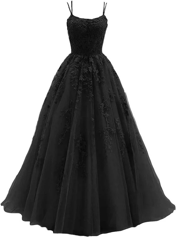 Affordable Women's Clothing Spaghetti Strap Prom Dress Ball Gown Lace Appliques Wedding Tulle Homecoming Long Dress Princess Formal Evening Gowns        S5182