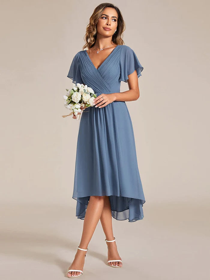 Casual Garments For Women Chic V Neck High-Low Wedding Guest Dress