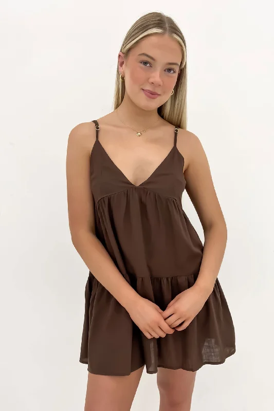 Women's Comfortable Garments Classic Tiered Mini Dress Chocolate