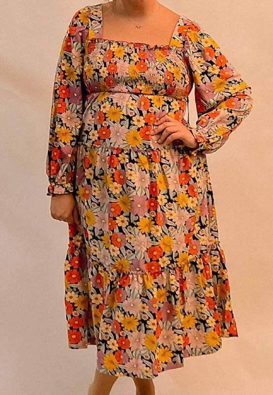 Vintage Clothing For Women Floral Print Maxi Dress In Multi Colored