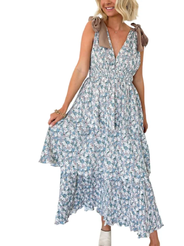 Plus-Size Women's Clothing City Of Love Tiered Midi Dress In Blue Floral