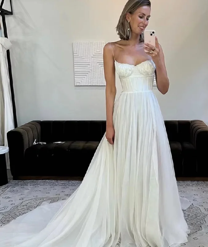 Women's Clothing For Everyday Wear A Line Organza Wedding Dresses For Bride Spaghetti Straps Bones Formal Party Dress Wedding Bridal Gowns robe de mariée