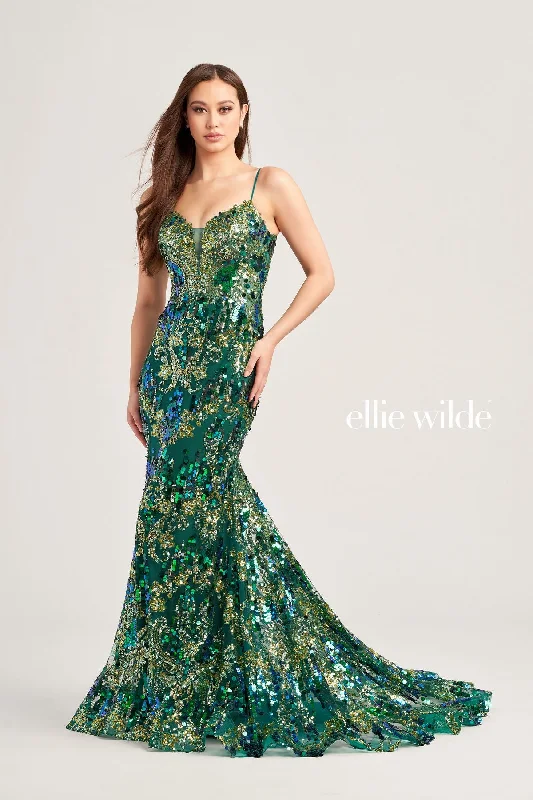 Luxury Women's Clothes Ellie Wilde EW35228 Long Mermaid Glitter Formal Prom Gown