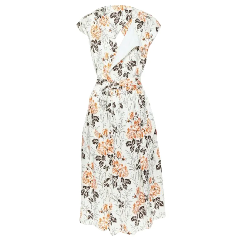 Women's Plus-Size Outfit Victoria Beckham floral print cut open back belted dress